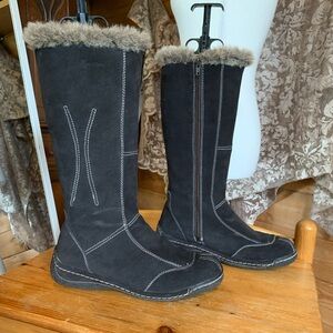 Chocolate Brown Suede Faux Fur Winter Boots Size 8 Y2K Rory Gilmore